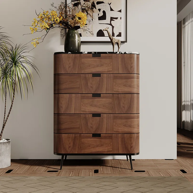 

Walnut chest of drawers Household living room Wall storage Floor cabinet Villa solid wood marble high cabinet