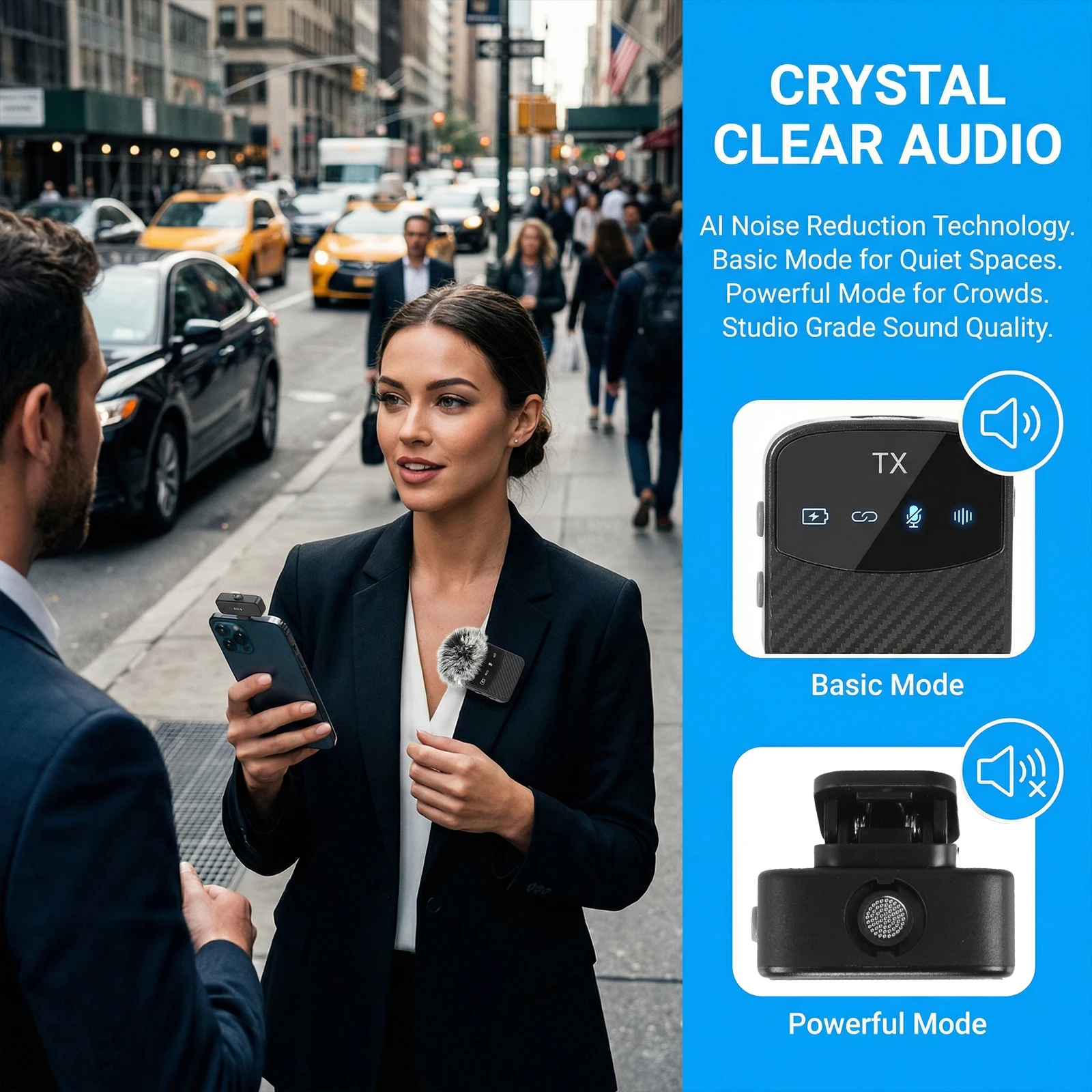 

Wireless Microphone for IPhone/Android/Camera 2 Pack Mini Microphone with Noise Reduction for Video Recording Vlogging Interview