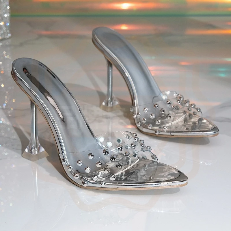 New Women Shoes Luxury Rhinestone Rivet High Heeled Sandals for Woman Exquisite Model Casual Shoe Designer Shoes Sandalias Mujer