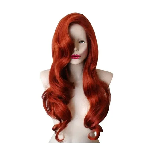 Imagen 2 del producto Pelucas onduladas rojas de cobre para mujer Jessica Rabbit Peluca de pelo largo y rizado para mujer