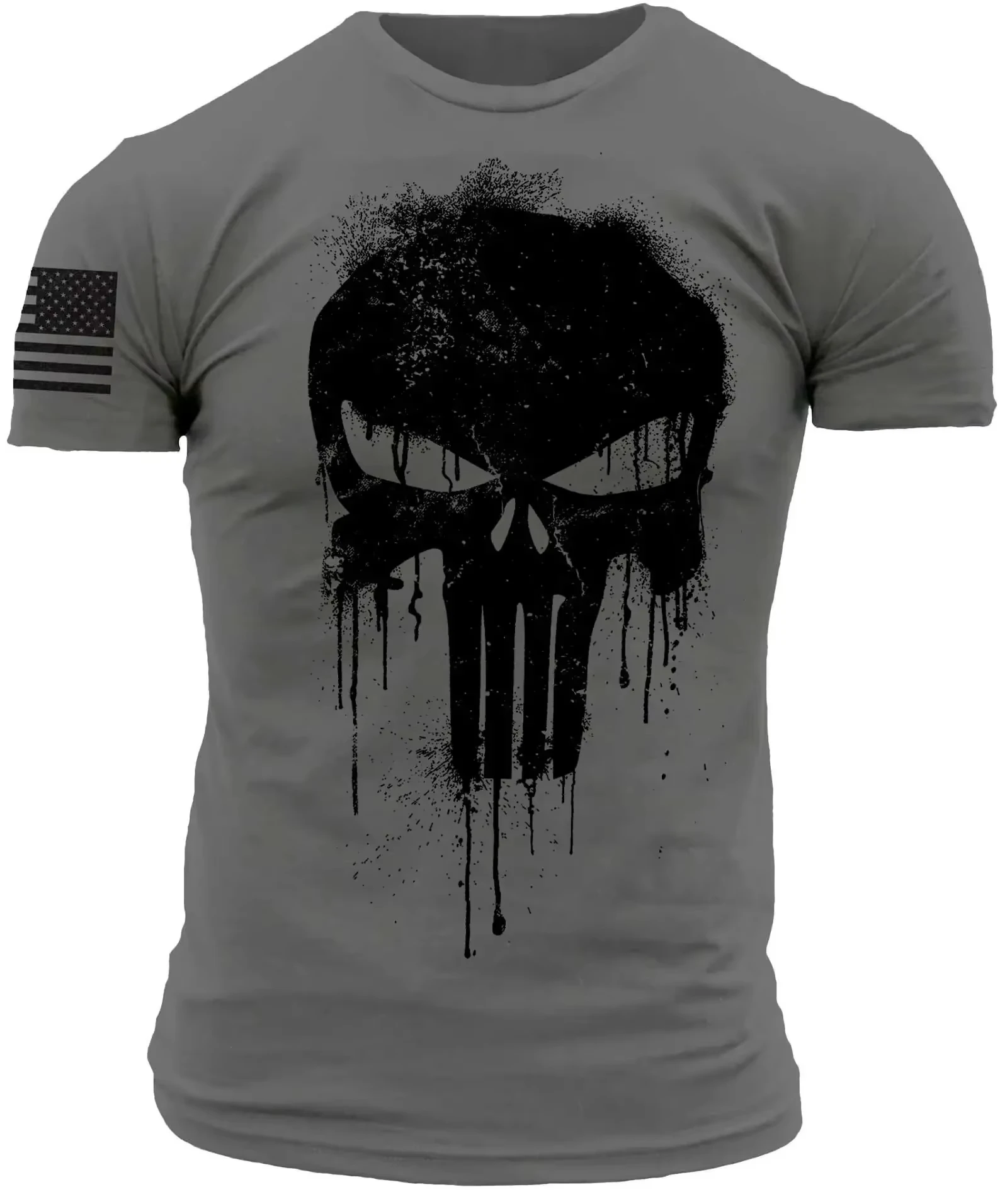 

Men's T shirt 3D Print Military Patriotic Skull Dropped T Shirt Oversized Kid Short-Sleeved Sportswear Men Clothing Top Tees