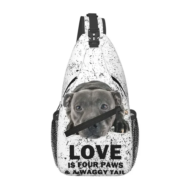 

Custom Staffordshire Bull Terrier Sling Chest Crossbody Bag Men Casual Shoulder Backpack for Traveling