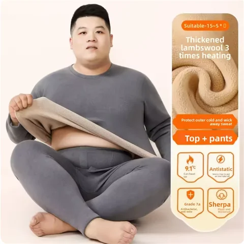 Men Big and Tall Thermal Underwear Set Thick Fleece Lined Winter Warm Long Johns Top Pants Plus Size 8XL Thermo Base Layer