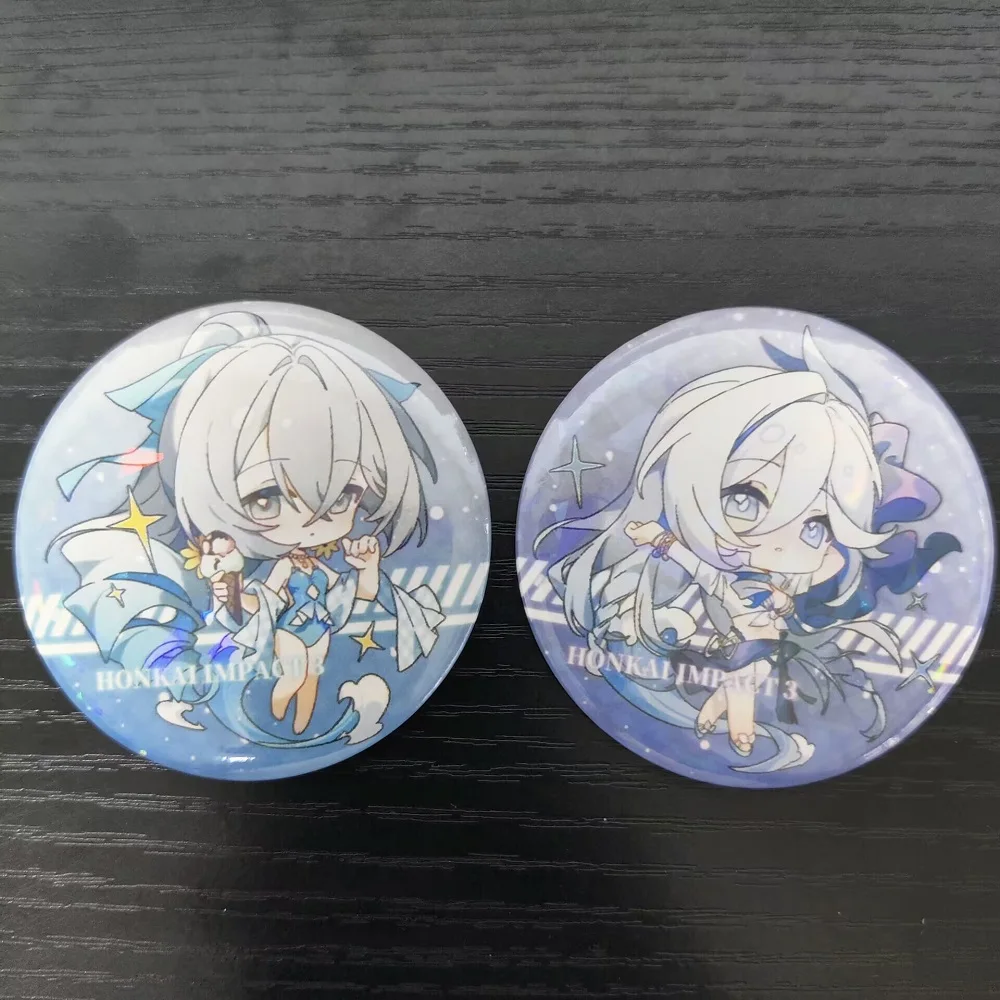 Honkai Impact 3 Anime Figures Elysia Raiden Mei Cosplay Metal Laser Badge Bronya Zaychik Character Cute Bag Decor Pins Xmas Gift