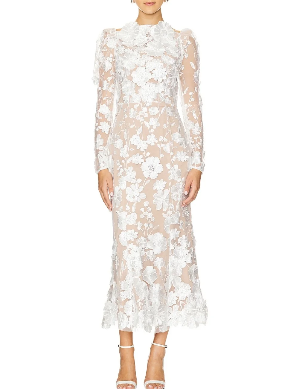 

Customized Intricate Matching Jersey Handmade Flower Pleat Mermaid High Collar Ankle Length Evening Dresses Sizes Available