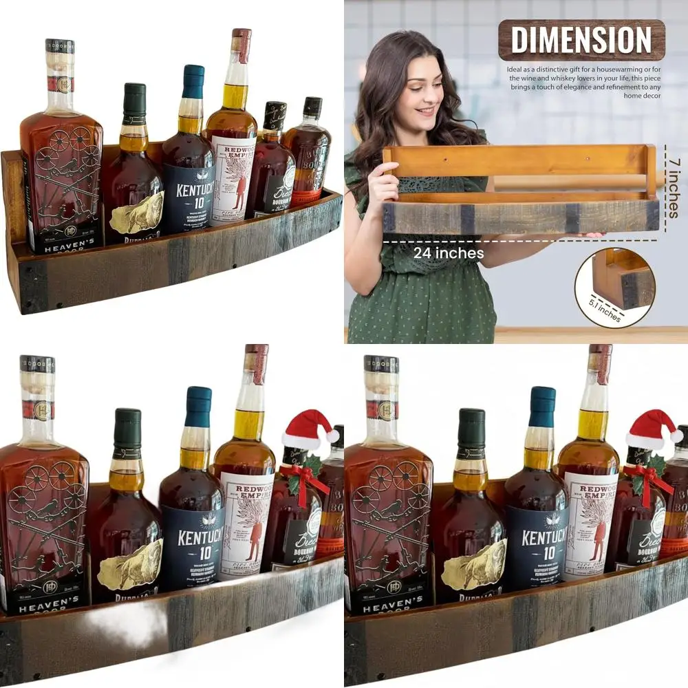 

Деревянная настенная полка для виски и бурбона в деревенском стиле — компактное хранилище для домашнего бара для любителей вина