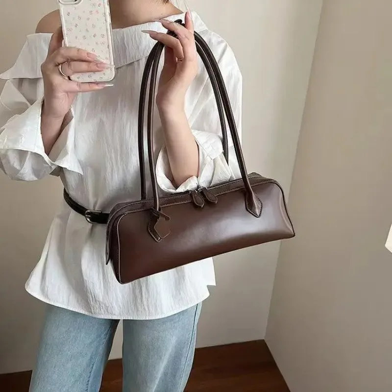 Vintage Lange Schultertasche für Damen, Luxuriöse Rindsleder-Handtasche, Damen-Umhängetasche für Pendlerinnen und Einkäufe – Detail 12