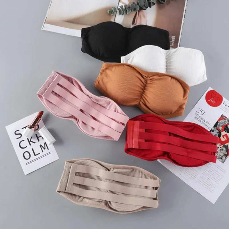 Summer Strapless Bra Women Invisible One-piece Wrapped Tube Top with Removable Pads Sexy Underwear Lingerie Cropped Tanks Girls