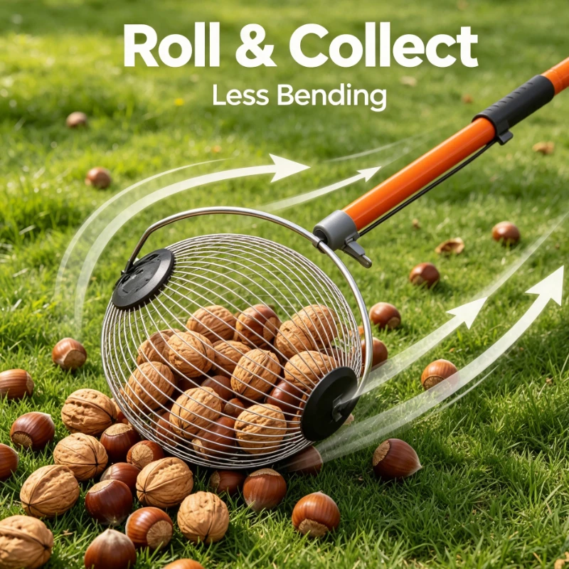 Fruit Nut Collector Picker Roller Lawn Gatherer Garden Tool Adjustable Telescopic Handle Harvesting Equipment Labor-Saving Gear