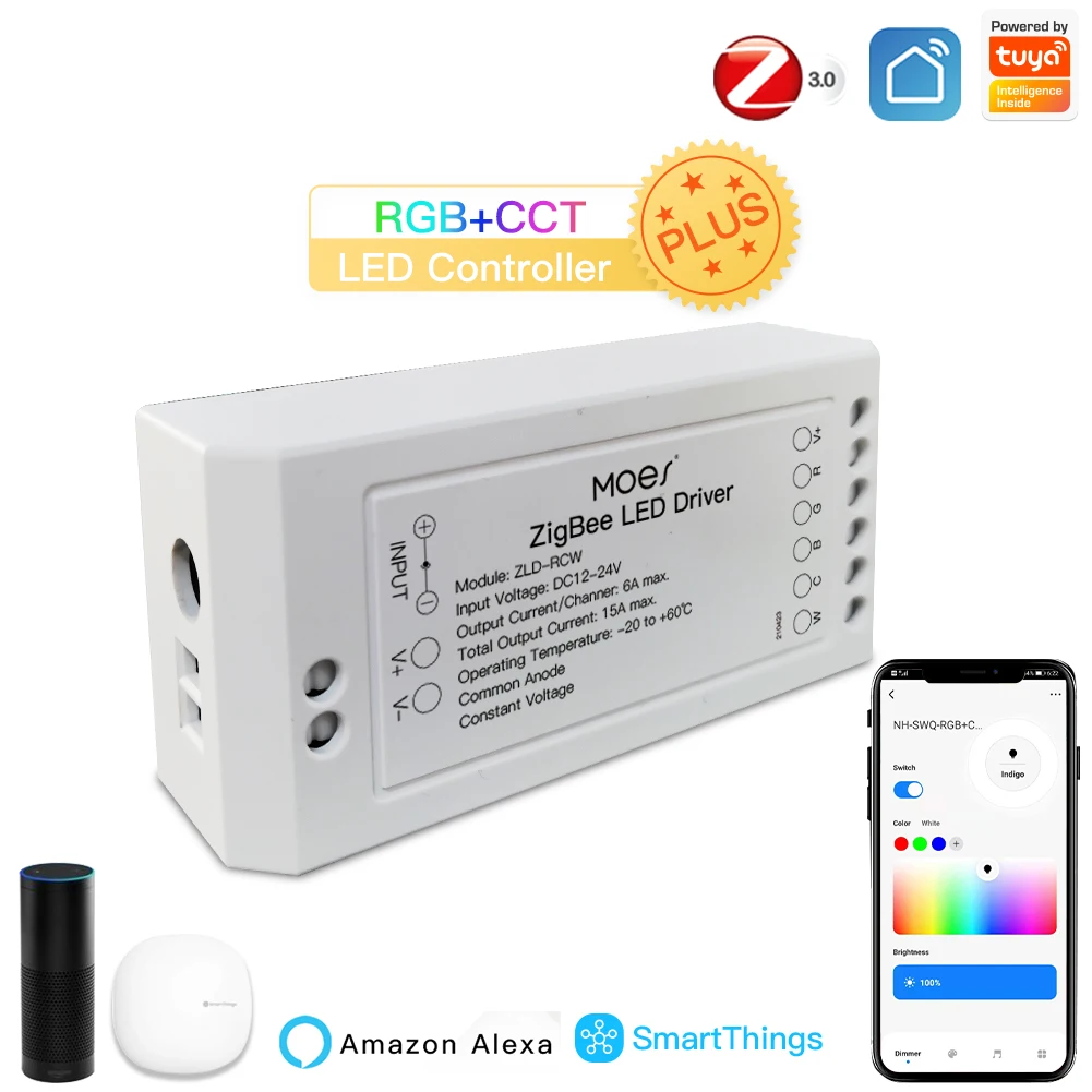 MOES Nieuwe ZigBee 3.0 Smart Dimmer Module Schakelaar RGB CCT voor LED Strip Smart Leven Tuya App Controle met Alexa Echo Goolge thuis - afbeelding 1