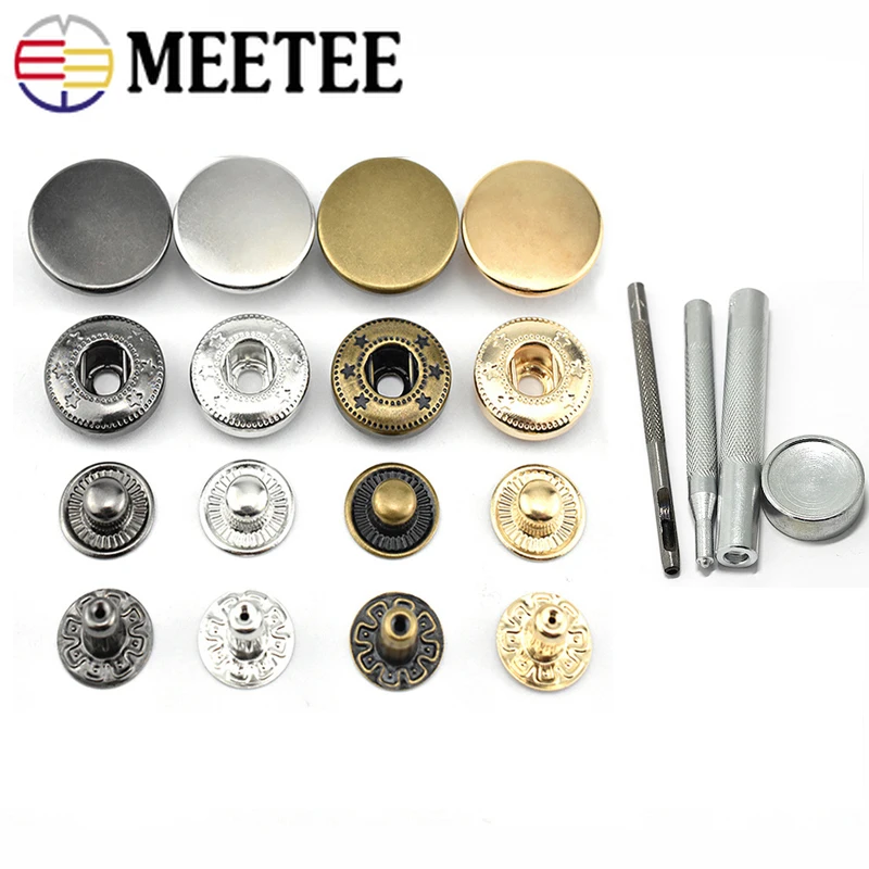 20sets Meetee 10-20mm 655# 633# 831# Snap Buttons Press Stud Rivet Fastener Sewing Leather Craft Coat Clothes Accessory + Tools