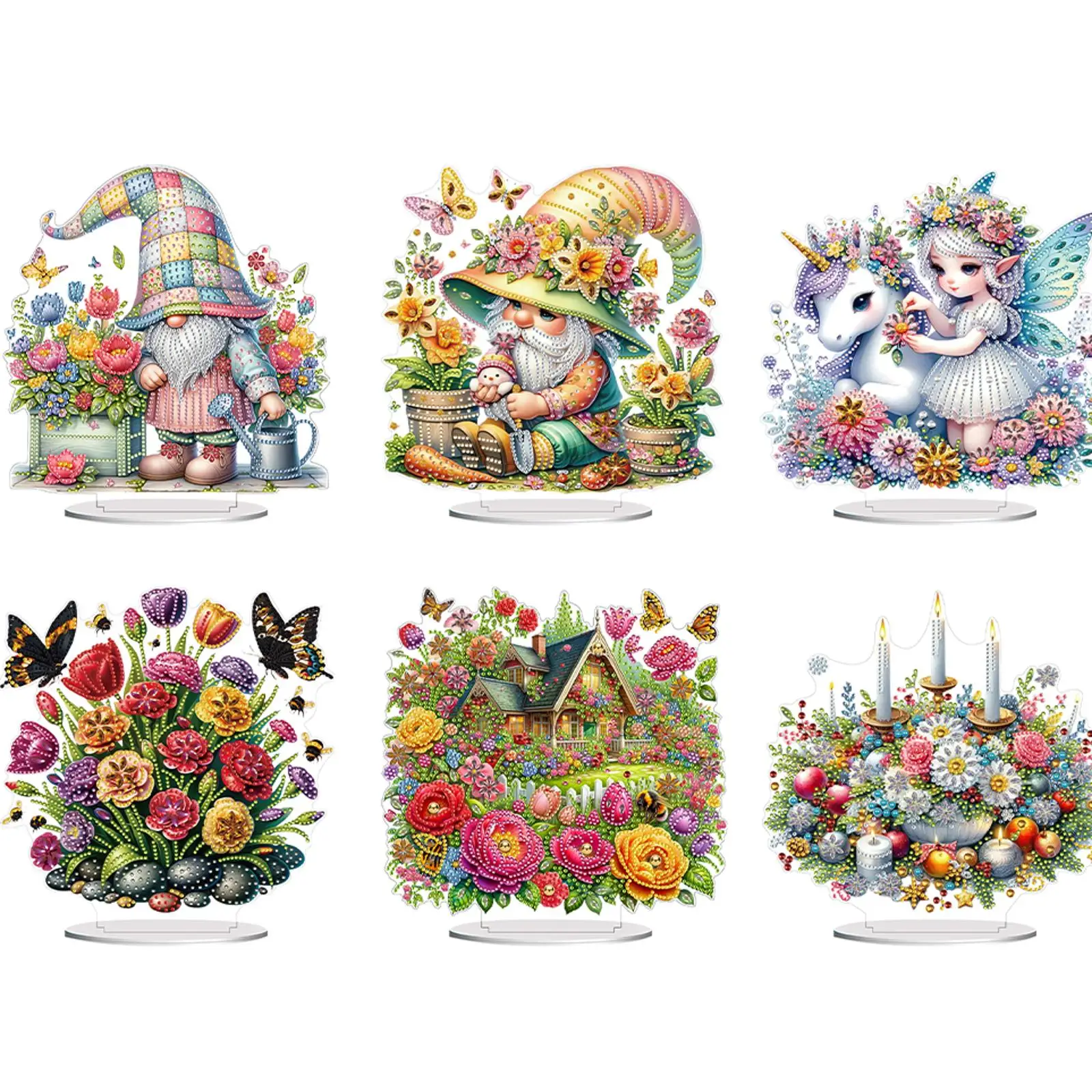 Acrylic 2D/Flat DIY Diamond Painting Desktop Ornaments Kit 5D DIY Diamond Art Tabletop Decorations for Home Office Desktop Decor