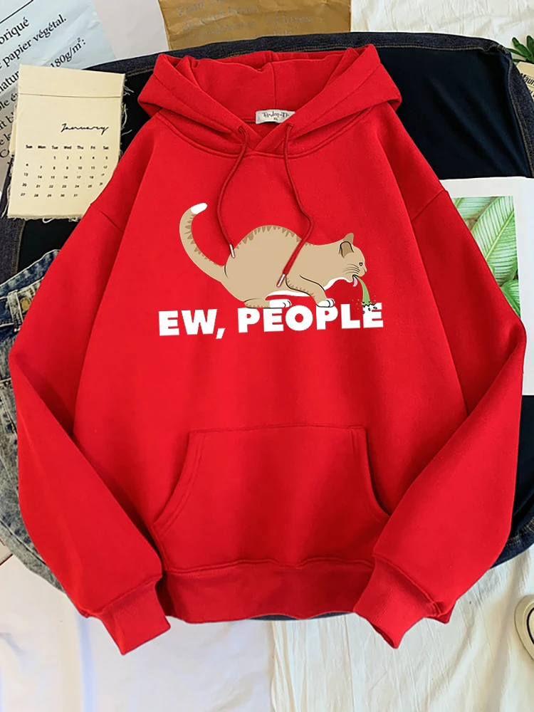 Sudadera con capucha para mujer, ropa informal de gran tamaño con estampado de gato Ew y gente, de manga larga, Popular, de otoño