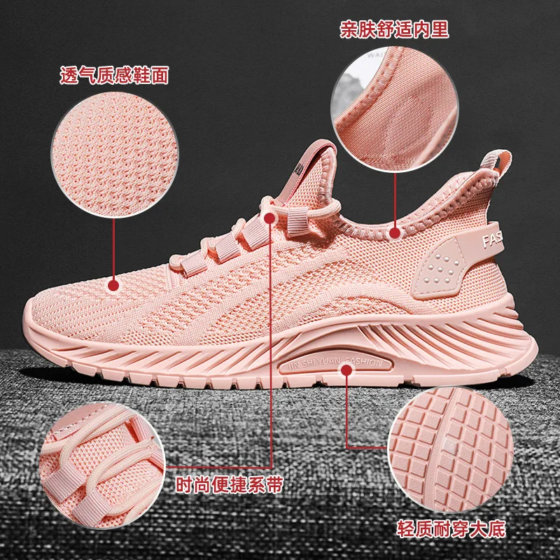 2025 printemps nouvelle mode respirant loisirs sport chaussures simples tendance volant tissage chaussures pour femmes chaussures de course net chaussures