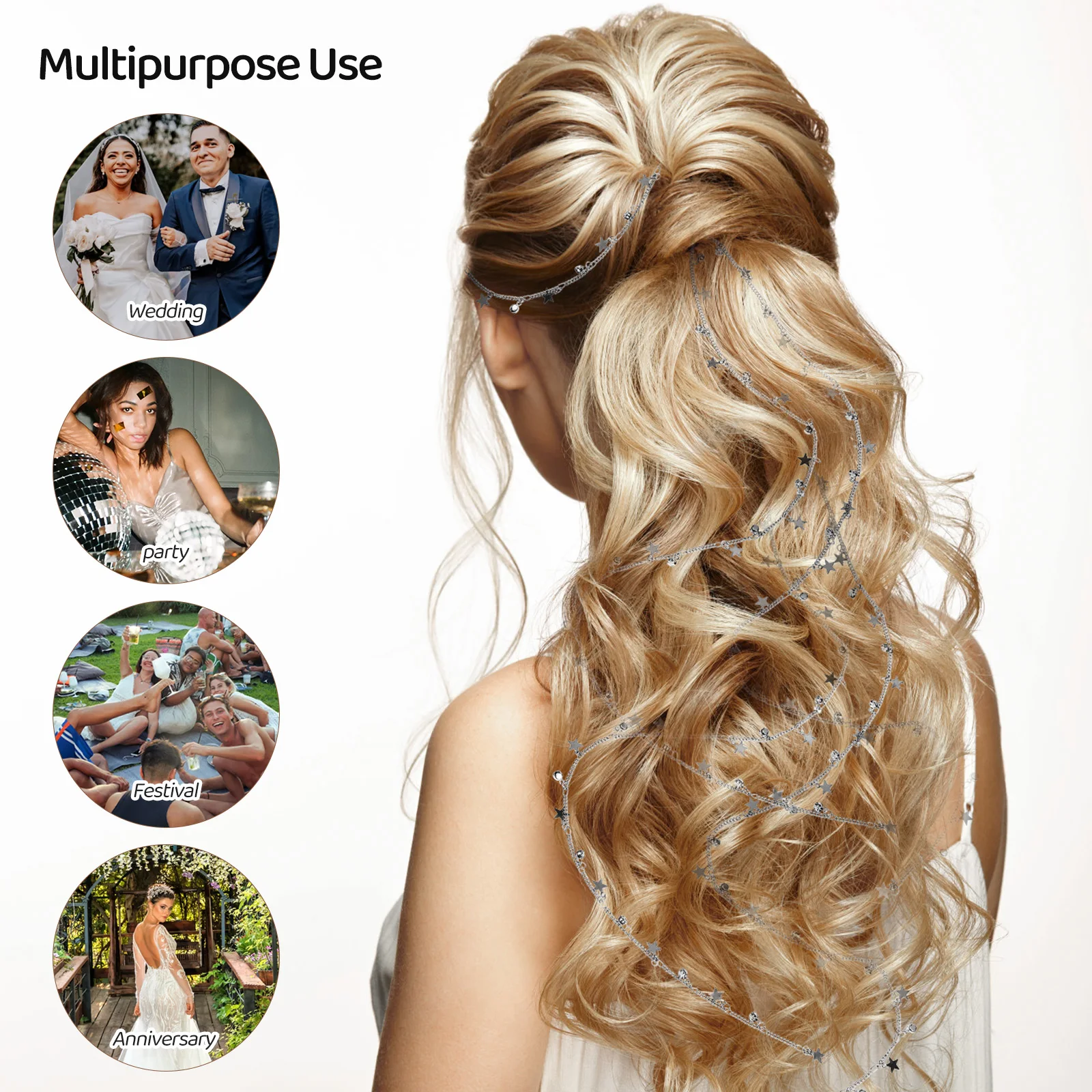 

2Pcs Star Chains Durable Braids Accessories Women Girls Hair Chains For Women Hair Extension Long Lifespan Easy Wear