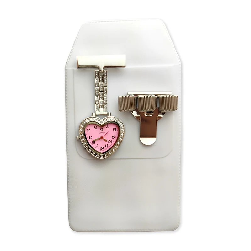 Nurse Pocket Watch+Pen Bag+Pen Holder+Stretch Buckle Heart-shaped Belt Drill Quartz Watches Brooch Medical Silver Nurse Watch