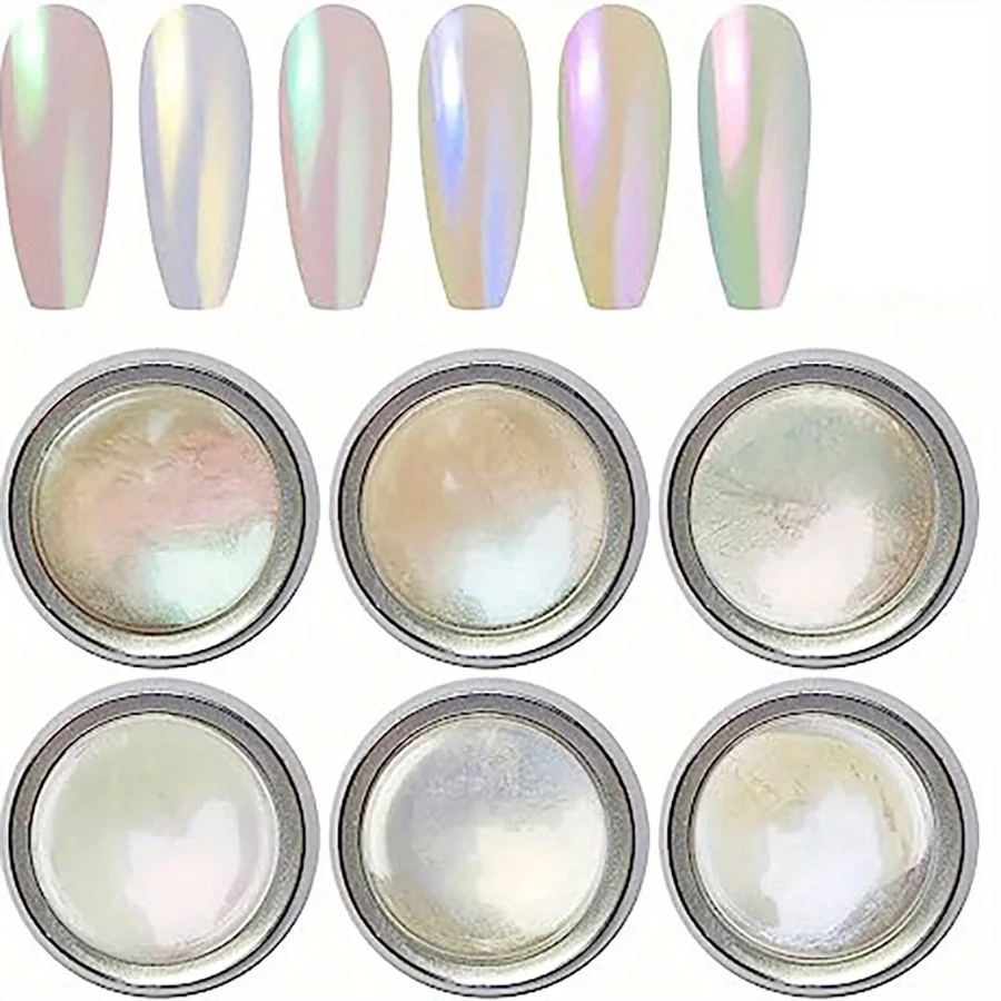 Poudre Chromée Blanche pour Nail Art, Effet Miroir, Perle D.lique, Peinture de Création DIY, 6 Couleurs, 1 Ensemble
