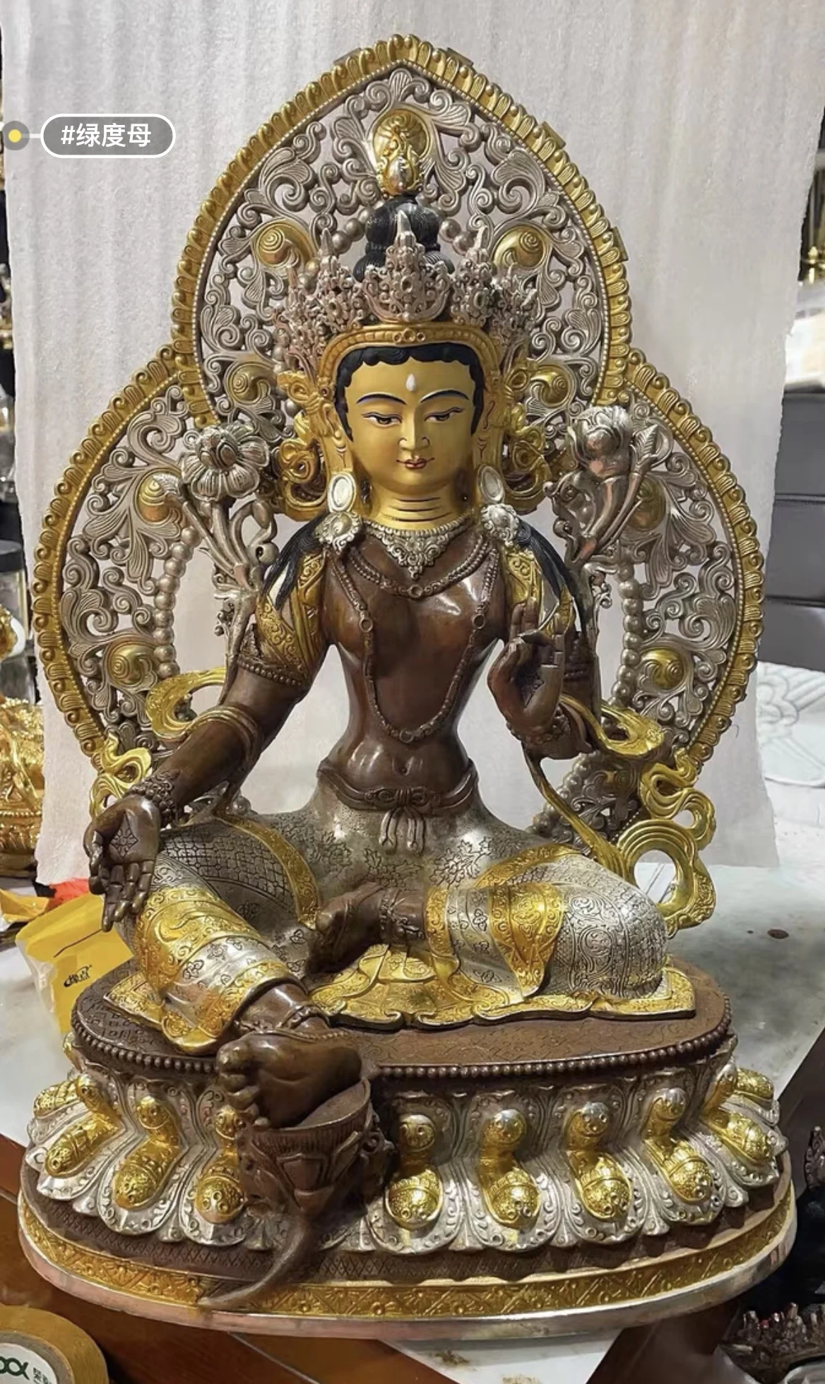 48cm large  Wholesale Buddha statue temple copper gilding green Tara Guanyin HOME family effective