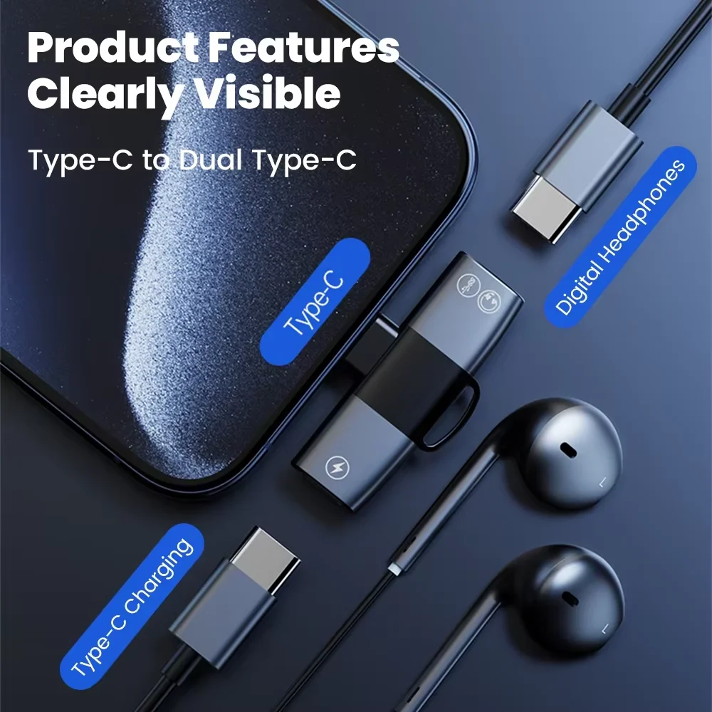 Double Headphone and Charger Adapter 2 in 1 USB C to Aux Audio Adapter 30W Fast Charging Dongle for iPhone Galaxy Xiaomi