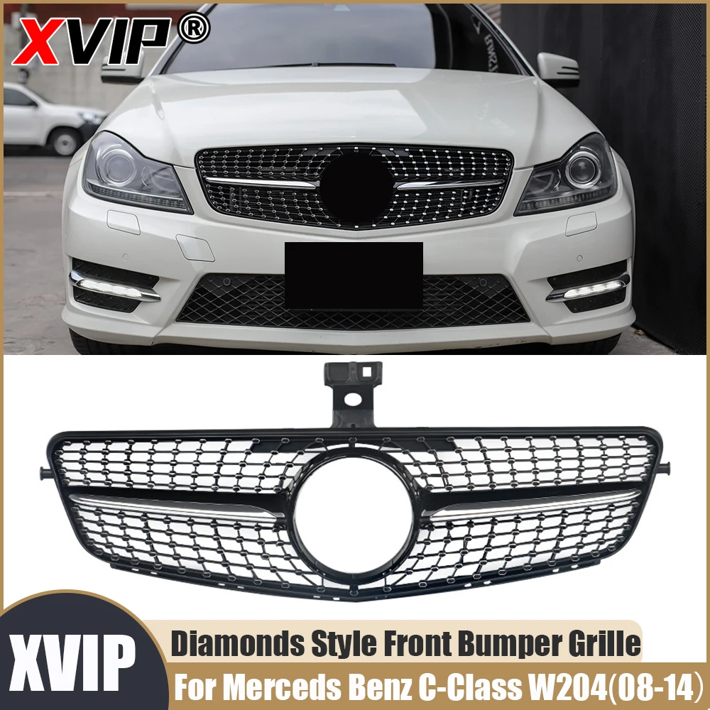 

Решетка переднего бампера XVIP с ромбовидной хромированной черной решеткой для Mercedes Benz C-Class W204 2008-2014 C180 C200 C230 C250 C280 C300 C350