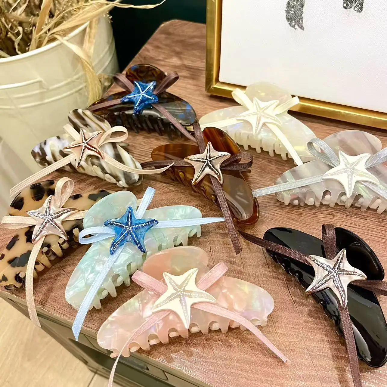 

New Starfish Bow Acetate Hair Clip Elegant Shark Clip for Women Hair Accessories