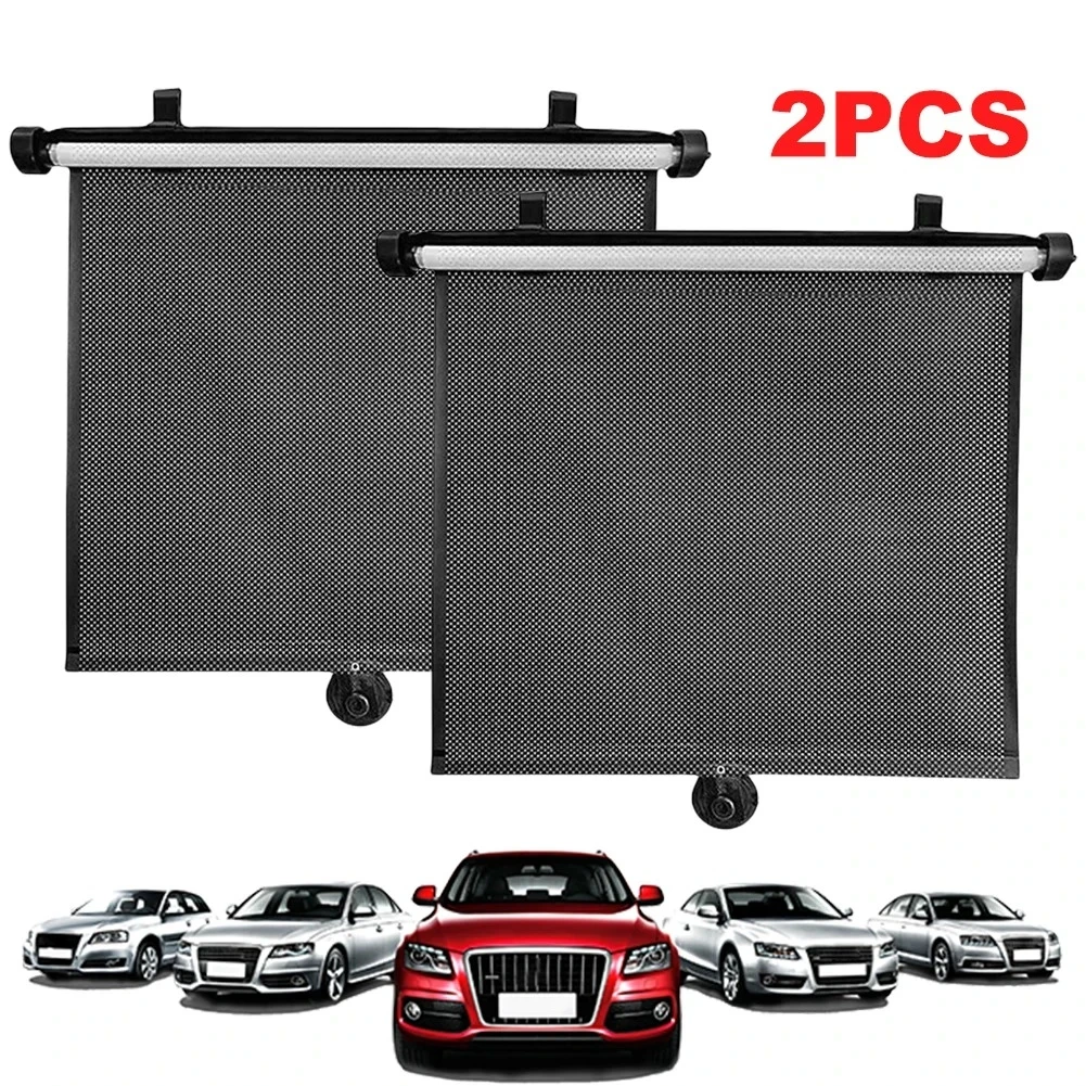 

2Pcs Car Retractable Sunshade Curtain 15 Inch Heat-Insulating Side Window Curtain with Suction Cup Telescopic Sunshade Blocking