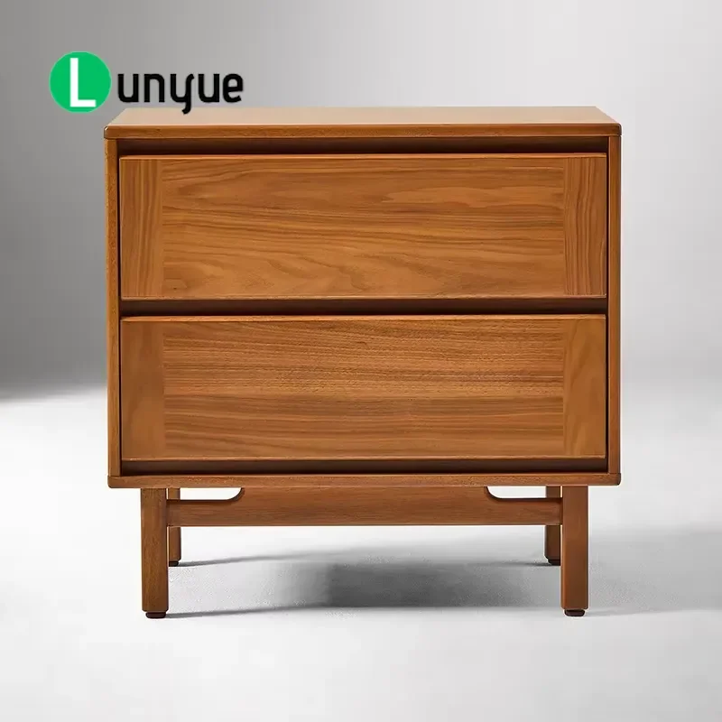 Sturdy Mid Century Modern Teak Bedside Table with Two Drawers for Hotel Guestroom Apartment Bedroom Furniture Storage
