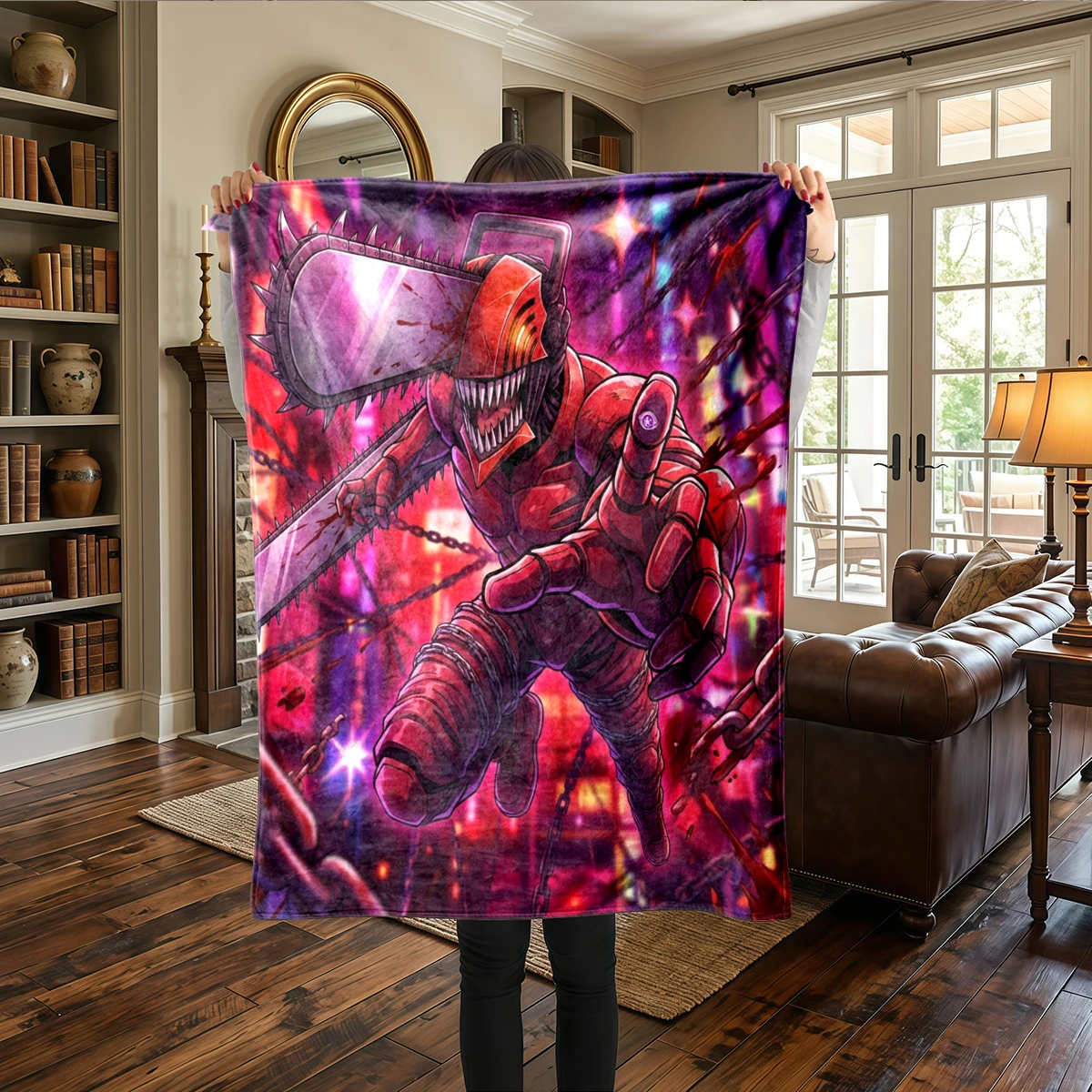 Chainsaw Man bedruckte Flanelldecke – warm, bequem, für Sofas, Reisen – HE7