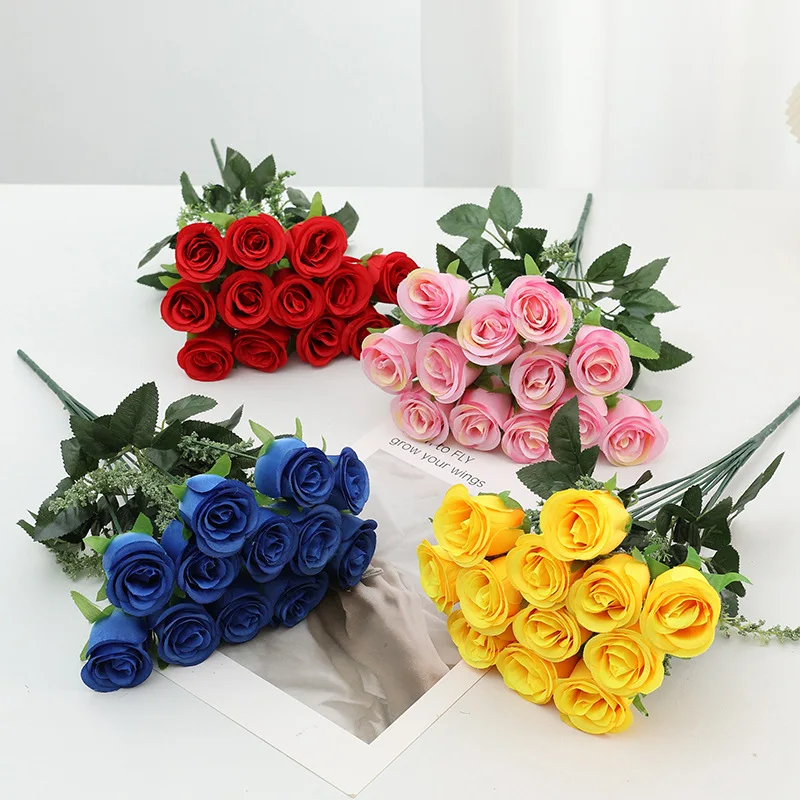37CM Artificial Roses with 12 Heads Bride Holding Flowers Home Decoration Wedding Hall Road Guidance Decoration