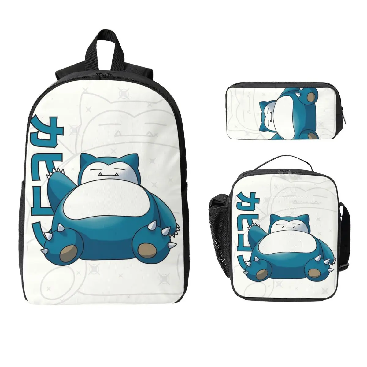 

Snorlax Pocket Monster Cartoon Backpack Student Boys Girls BookBag School Bag Shoulder Bags 3ps Insulated Lunch Bag Pencil Case