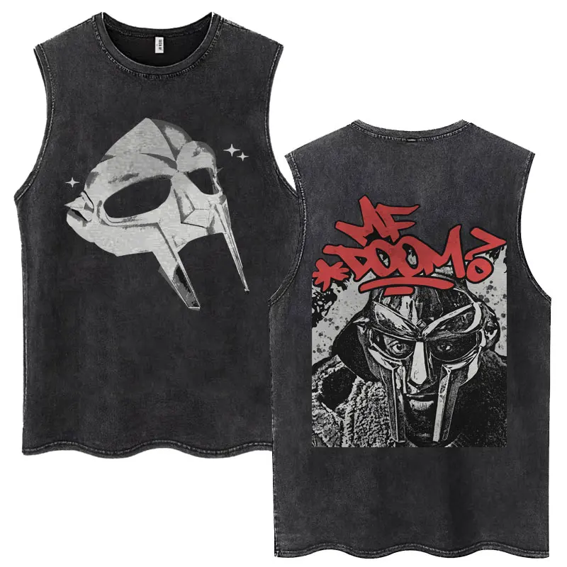 غسلها مغني الراب Mf Doom Madvillainy ألبوم تانك القمم الرجال النساء الهيب هوب موضة القوطية أكمام تي شيرت القطن المتضخم تي شيرت