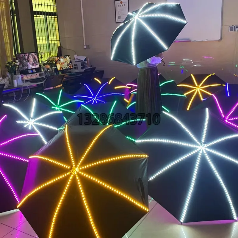 LED LightUp Dance Umbrella  GlowintheDark Festival Prop for Party Dance Performances Rechargeable Colorful Atmosphere Umbrella