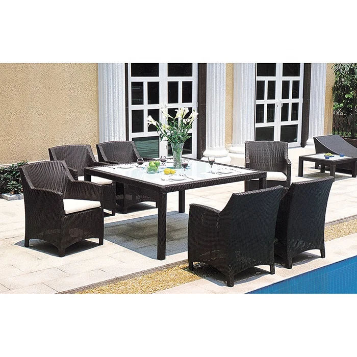 Wholesale Outdoor furniture dinner dinning table and chair set 6 seater rattan dining sets