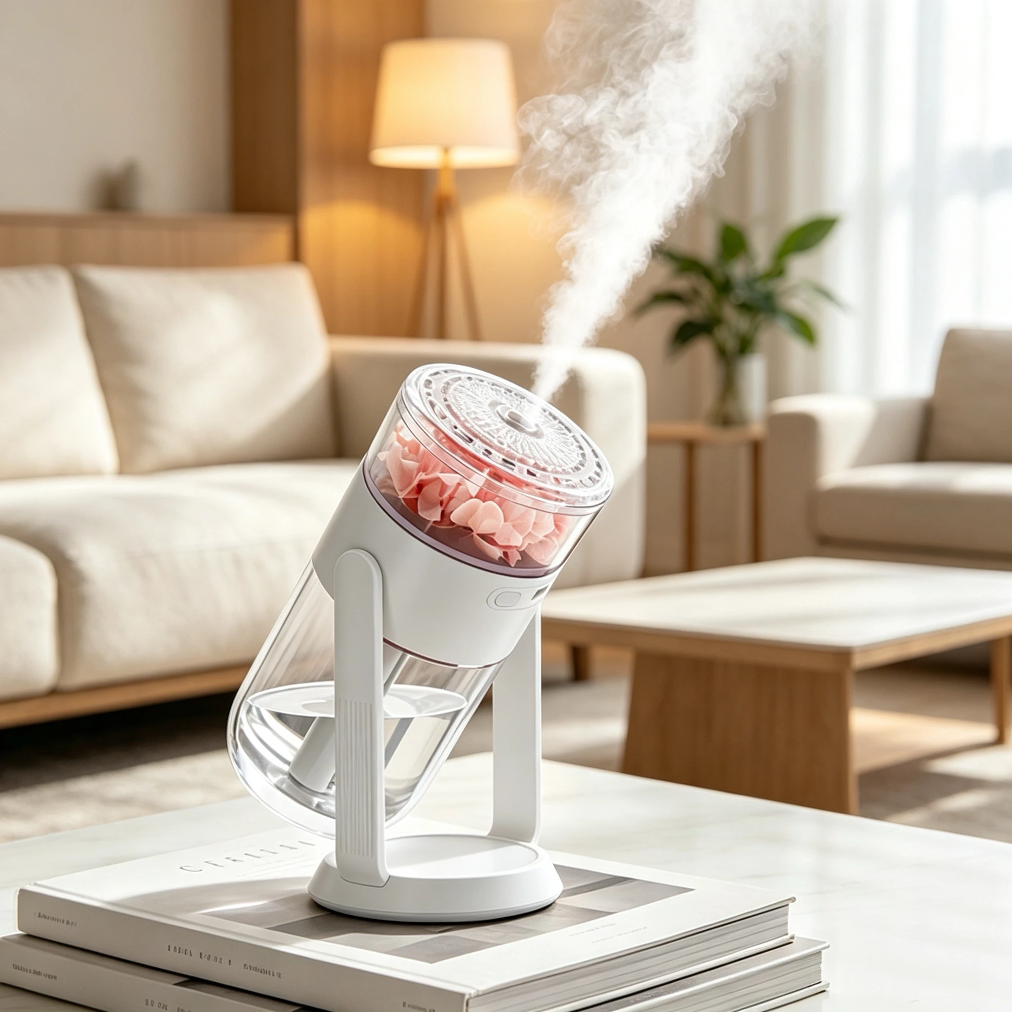 Preserved Flower Humidifier, Rotatable Stand, USB Type‑C, RGB Ambient Light, 2Spray Modes, Quiet Humidifier, Gift for Car&Home