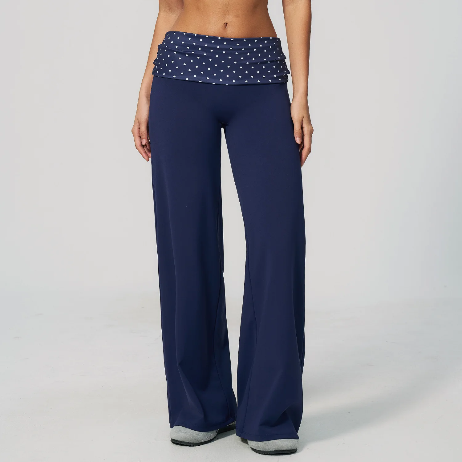 Contrast Color Folded Yoga Pants Striped Polka Dot Print Gym Wide Leg Sports Trousers Hip Lifting Workout Fitness Running Pants