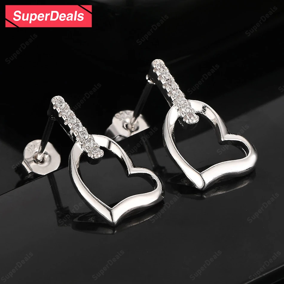

SuperDeals Luxury Classic Zirconia 925 Sterling Silver Heart Stud Earring Lady Charm Wedding Banquet Gift Party Gorgeous Jewelry