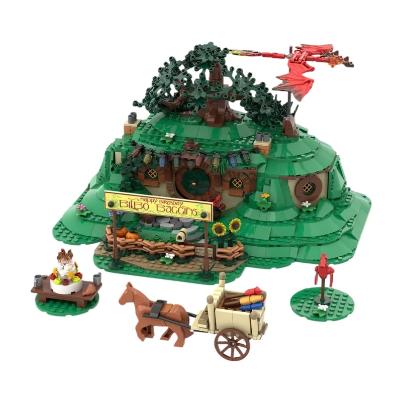 

Enclosed Shire MOC Building Blocks, Medieval Pastoral Enclosed Village, Hobbit-style Cottages & Greenery, DIY Assembly Bricks