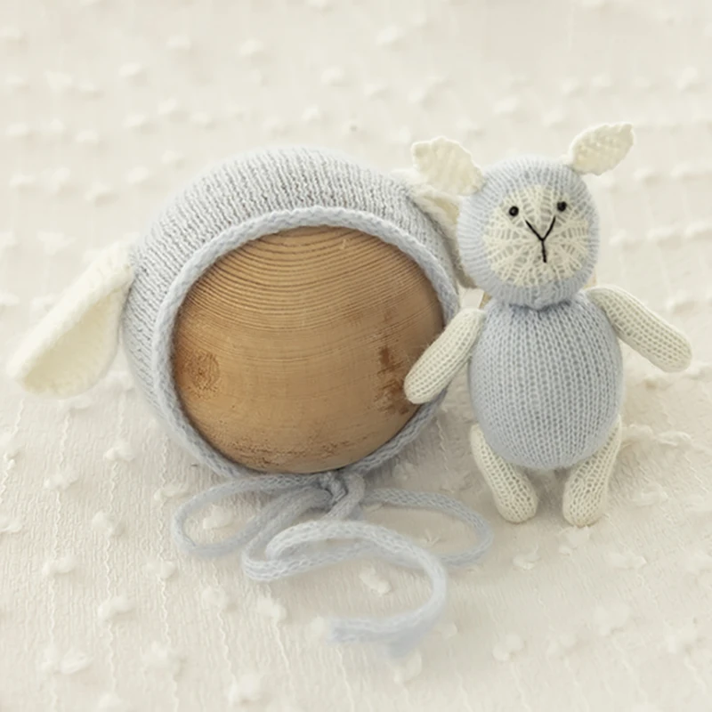 Accessoires de photographie au crochet oreilles d'animaux, chapeau beurre ours lapin, ensemble deux pièces nouveau-né, style mignon, décoration de prise de vue en studio