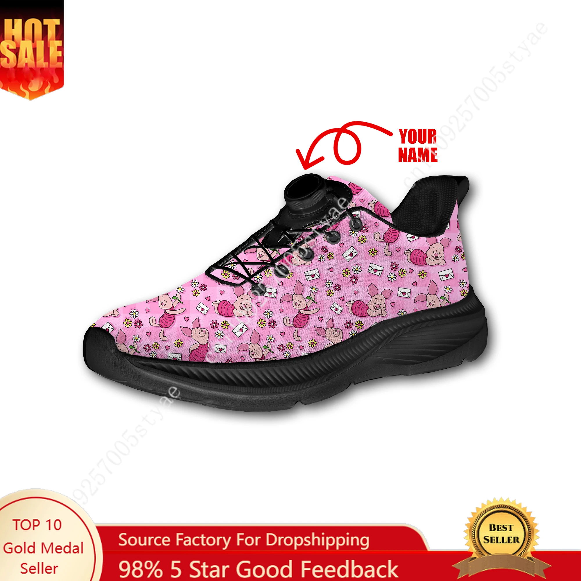 

Disney Piglet Sports Shoes Man Woman Rotating Button Without Laces Sneakers Outdoor Sports Breathable Light Custom Shoe