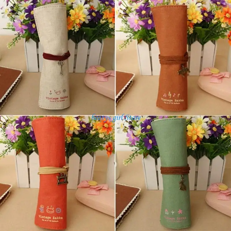 

C7AB портативный холщовый карандаш, рулон карандашей с изысканной латунной подвеской, цветные карандаши, рулон, кисть для чехол