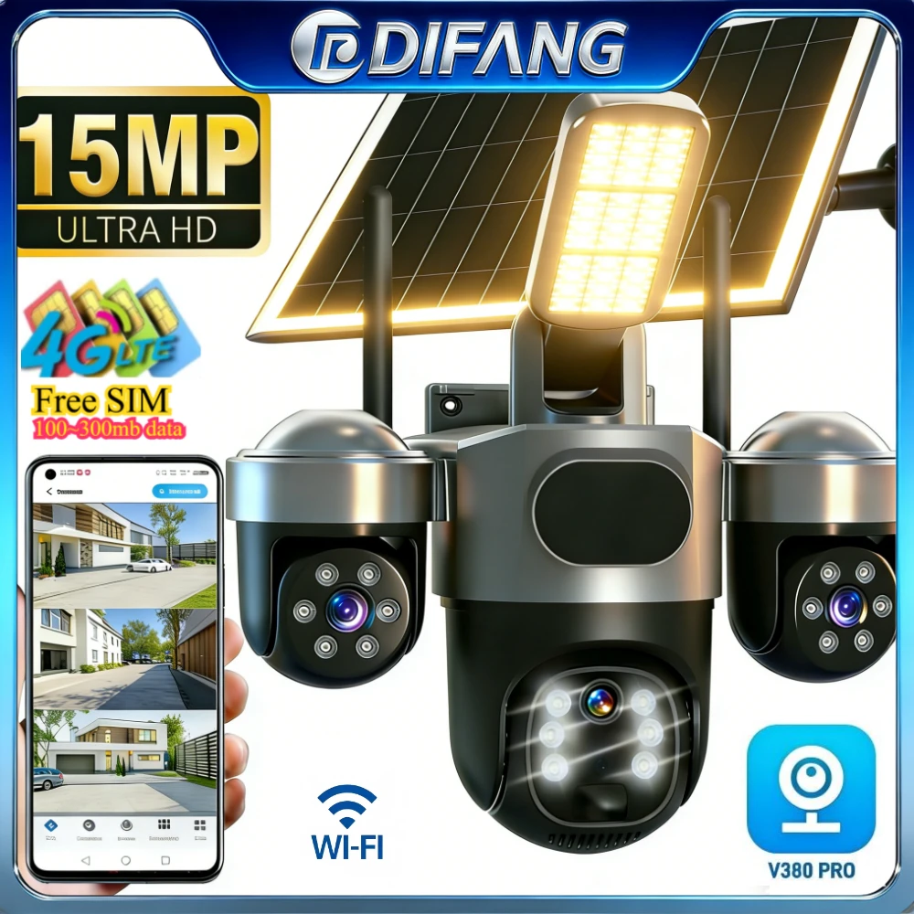 

V380 2-in-1 Solar Lighting WiFi Security Camera Outdoor PTZ PIR Human Detection 4G Sim Card Wireless CCTV Surveillance 360°