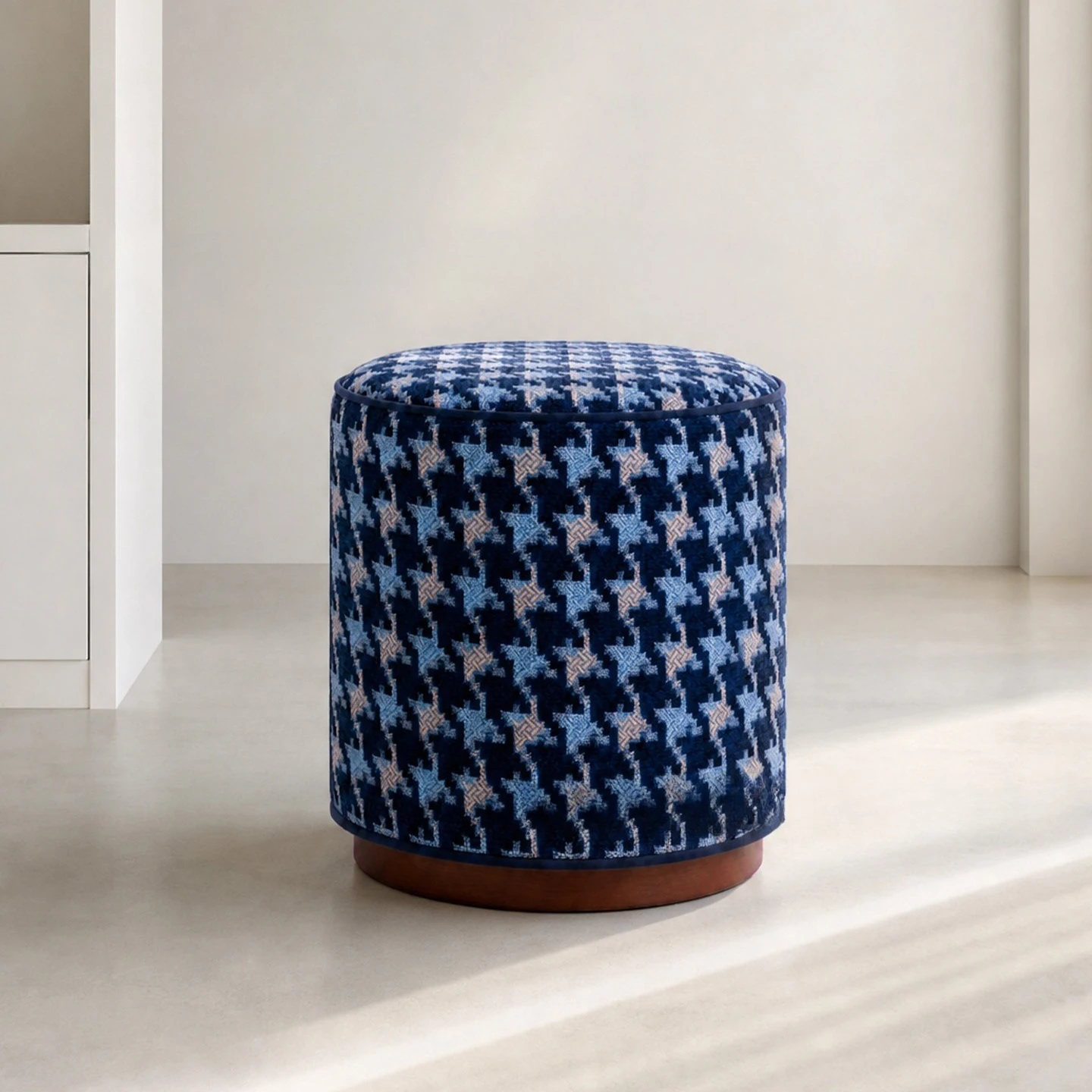 Fabric thousand bird grid small round stool home door living room creative low stool shoe changing stool sitting
