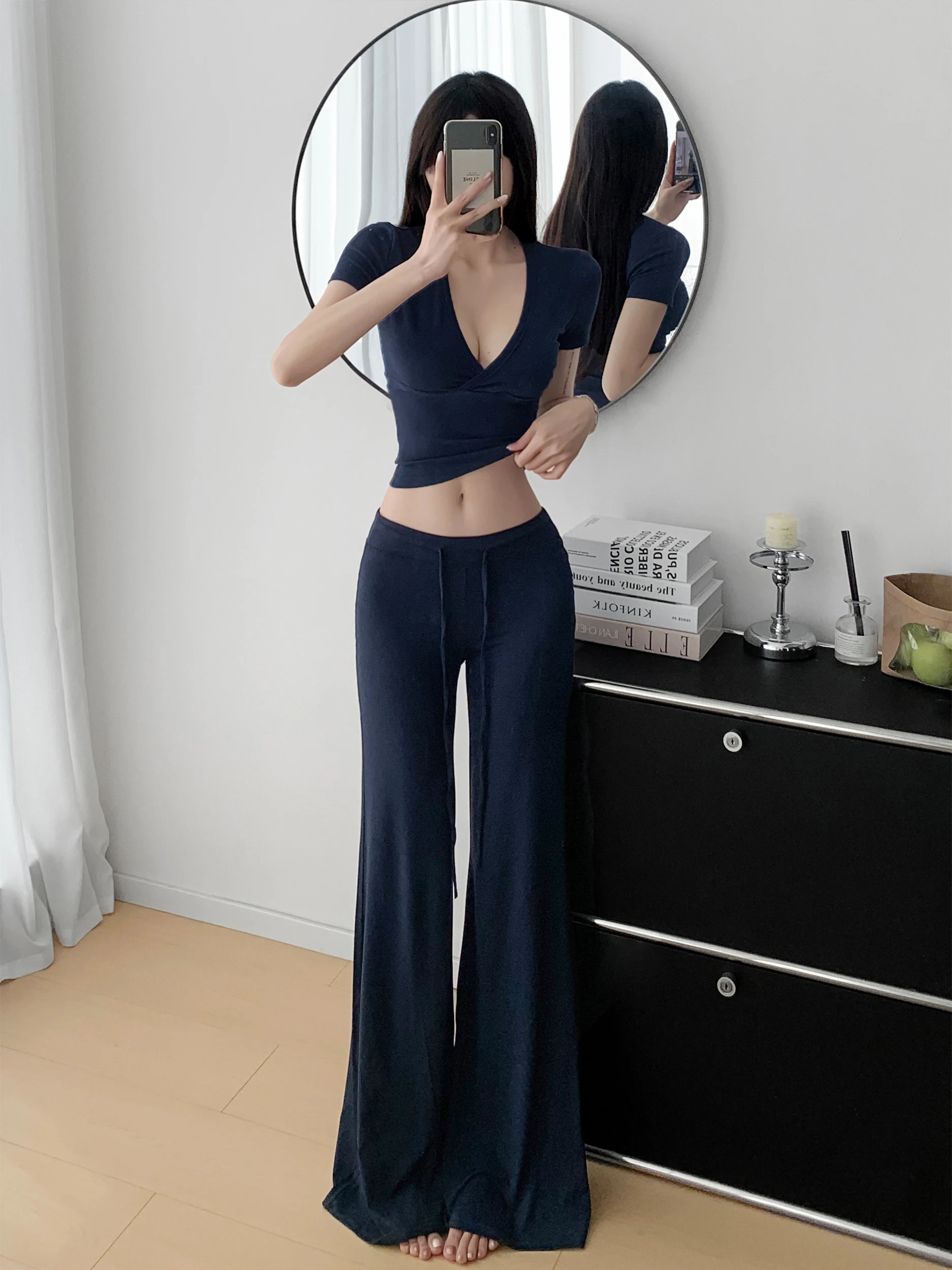Zhang Zi  Ice Skin Spicy Girl Modal Sunscreen Sports Casual Pants High Waist Flared Leggings Comfortable Cool Cotton Blend