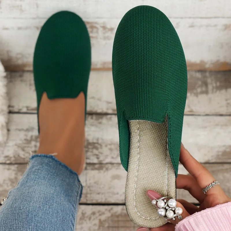 

Summer New Fashion Versatile Flat Bottom Knitted Slippers for Women Breathable Wearing Fashion Slippers for Women Zapatos Mujer