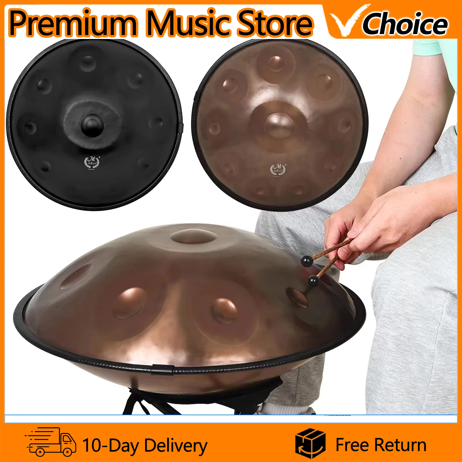 M MBAT Handpan Drum D Minor 22 Inches 10 Notes Steel Tongue Drum Percussion Instrument for Professional Performance