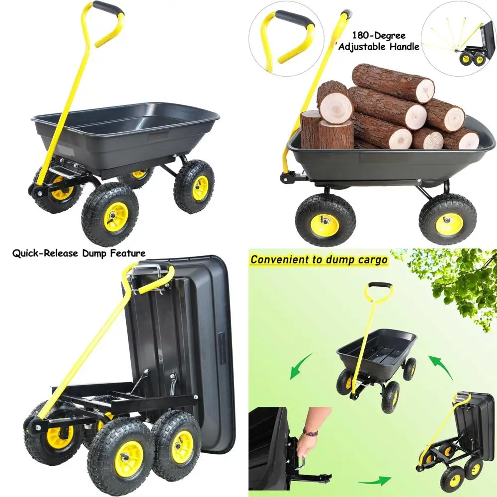 

Heavy-Duty Outdoor Garden Yard Wagon with Steel Frame, 300 lb Capacity, Dump Cart on Wheels, Utility Lawn Gardening Cart