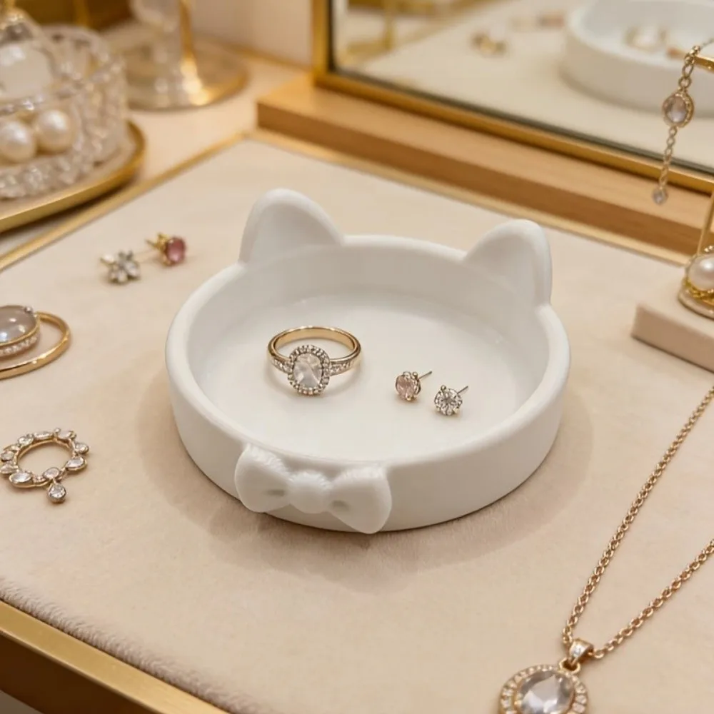 

3D Printed Bow Jewelry Plate Paw Print-Like Base Cute Jewelry Holder Non-Slip Ornaments Jewelry Organizer Gift for Her