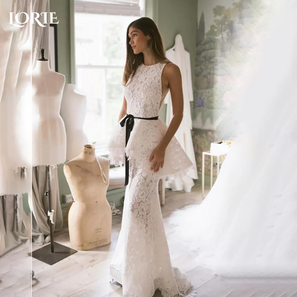 

LORIE Vintage Halter Lace Wedding Dress Mermaid Elgant Sleeveless Appliques Bobycon Bridal Gown Princess Bride Gown Customized