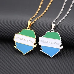 African Sierra Leone Map Flag Pendant Necklace Stainless Steel Men Women Maps Jewelry Gift