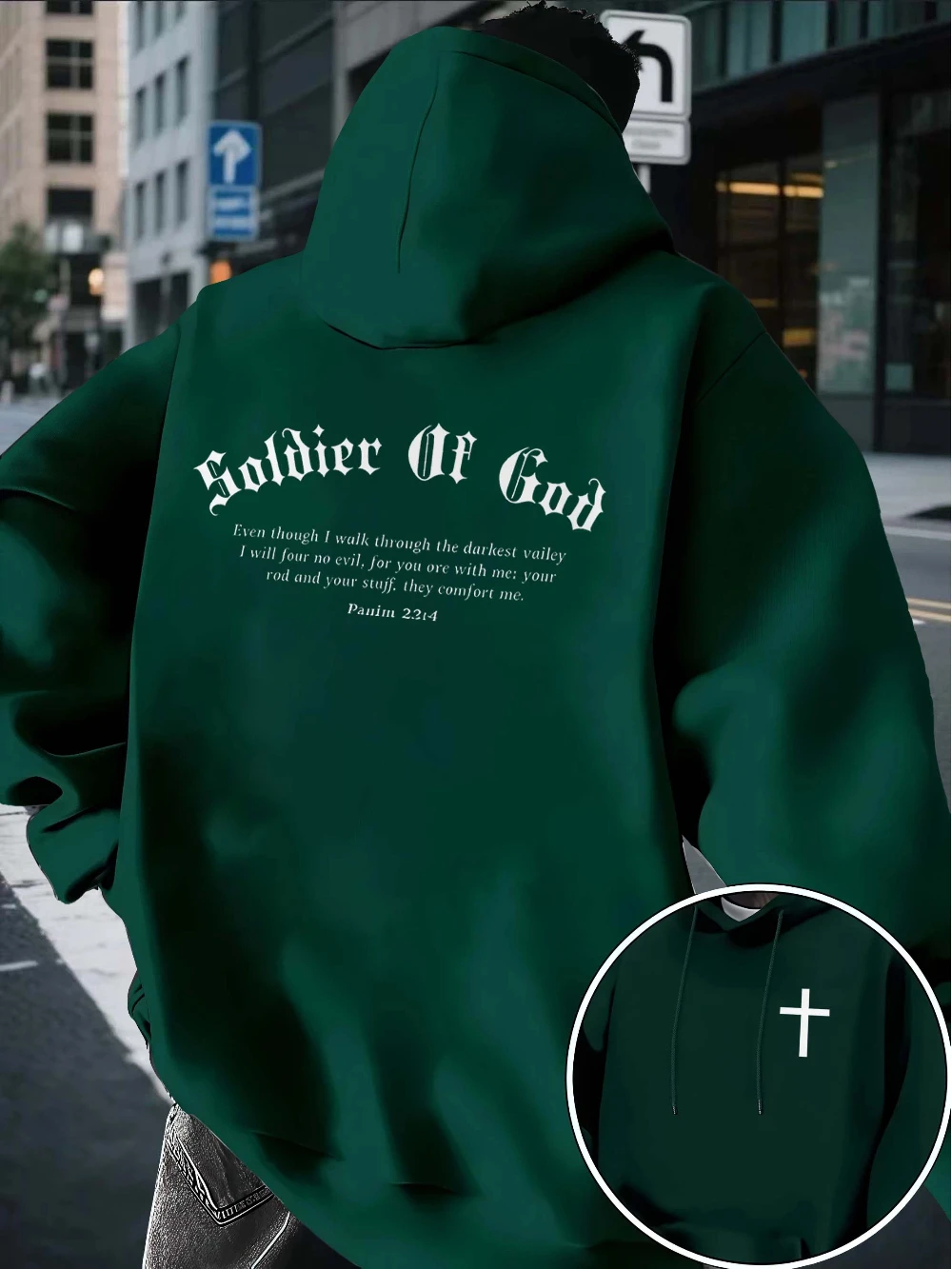 Men Soldier Of God Hoodie Psalm 23:4 Bible Verse Print Oversized Christian Pullover Streetwear Sweatshirt Autumn Winter